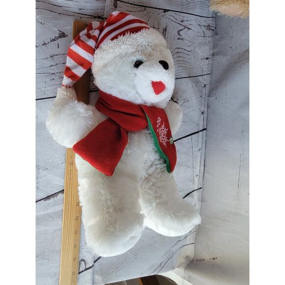 SnowFlake Teddy 2019 White Boy Teddy Bear Red Scarf - Picture 4 of 7
